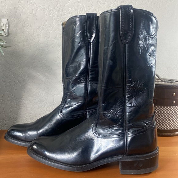 Mens ACME Black Leather Cowboy Work Boots Oil Resistant 10.5 - Picture 5 of 10